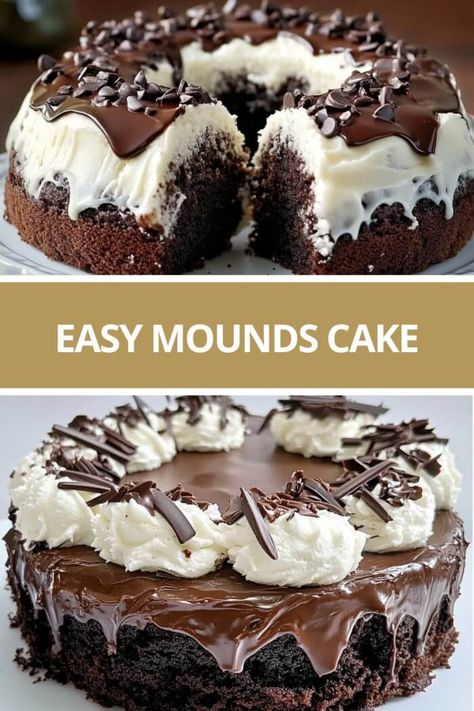 Mounds Bar Cake, Mounds Cake, Mounds Candy, Poke Recipe, Cake Ball Recipes, Funnel Cake Recipe, Cake Ball, Coconut Frosting, Ball Recipes