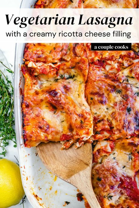 This vegetarian lasagna recipe is a total crowd pleaser! The easy spinach and ricotta cheese filling is classic and creamy. #vegetarian #lasagna #vegetarianlasagna #vegetarianlasagnarecipe #lasagnarecipe #ricotta #lasagnawithricotta #ricottalasagna Veg Lasagna Recipe, Best Vegetarian Lasagna, Spinach And Ricotta Lasagna, Veggie Lasagna Recipe, Lasagna With Ricotta, Lasagna Recipe With Ricotta, Vegetarian Lasagna Recipe, Vegan Brunch Recipes, Winter Salad Recipes