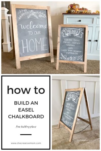 Display Easel Diy, Make A Chalkboard Sign, Diy Easel For Wedding Sign, Diy Chalkboard Easel Sign, Chalkboard Easel Diy, Chalkboard Signs For Craft Show, Diy Sign Easel, Diy Easel Sign, Making An Easel Diy