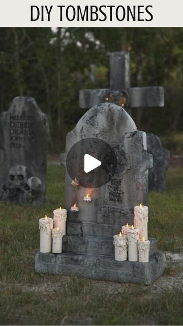 21K likes, 372 comments - thenavagepatch on October 2, 2022: "DIY Cemetery Grandin Road Tombstone Dupe! #halloween #halloween2022 #dollartree #dollartreediy #dollartreeprojects #dollartreecrafts #dollartreehalloween #halloweekend #halloweenvibe #spookyseason #halloweenvibes #halloweenishere #halloweenathome #halloweencrafts #halloweendiy #thisishalloween #halloweenprops #dollartreehacks #halloweenlook #halloweeniscoming #cemetery #grandinroad #dupe #dupes #knockoff #thenavagepatch". Diy Gravestone Halloween Foam, Diy Cemetery Halloween, Diy Tombstones Halloween Outdoor, Halloween Graveyard Ideas Diy, Diy Gravestone Halloween, Diy Tombstones Halloween, Diy Gravestones, Halloween Sign Ideas, Diy Tombstone