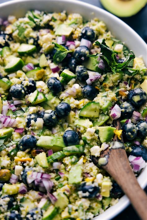 Blueberry Corn Salad - Chelsea's Messy Apron Basmati Rice Salad, Lemon Basil Vinaigrette, Corn Salsa Recipe, Blueberry Salad, Chelsea's Messy Apron, Basil Vinaigrette, Blueberry Topping, Blueberry Coffee, Poke Bowls