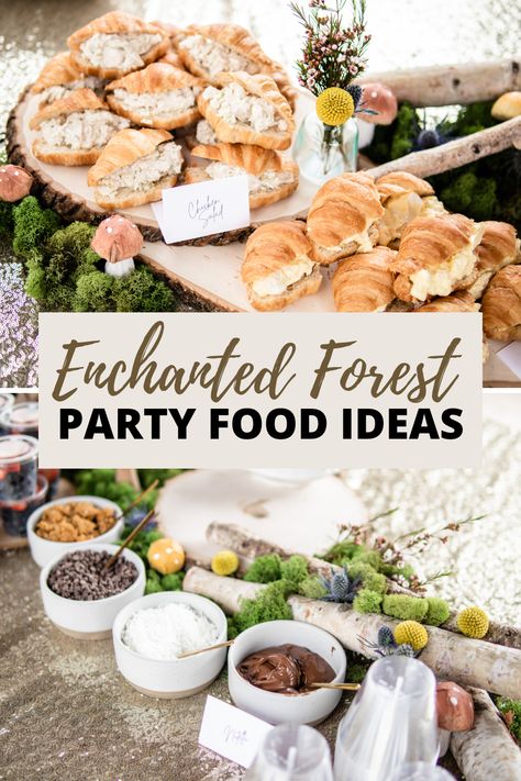 Fairy Theme Birthday Party One Year Old, Enchanted Forest Party Food Ideas, Enchanted Food Ideas, Forest Fairy Birthday Theme, Enchanted Forest Menu Ideas, Fairy Party Menu Ideas, Woodland Fairy Food Ideas, Enchanted Forest Wedding Food, Woodland Fairy Birthday Party Food