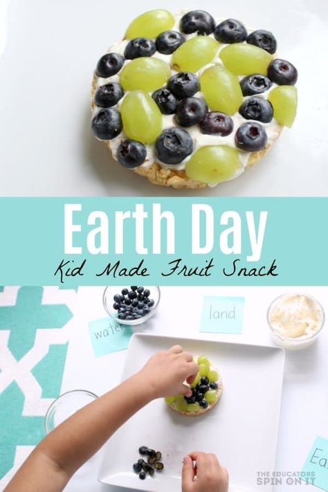 Earth Day Kid Made Fruit Snack with Rice Cake, Blueberries and Grapes. Learn about the water and the land with kids with this yummy Earth Day Snack! #earthday #cookingwithkids #recipe Earth Day Ideas, Spring Snacks, Earth Week, Cooking Activities, Camping Snacks, Picky Eaters Kids, Day Earth, Space Camp, Preschool Snacks