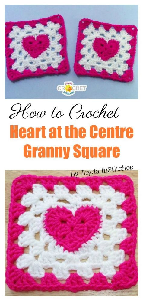 How to Crochet Heart at the Centre Granny Square Video Tutorial #freecrochetpattern #crochetpattern Crochet Granny Square With Heart, Checker Granny Square, Granys Crochet Squares Heart, Crochet Heart Granny Square Pattern, Unique Granny Square Crochet Pattern, Heart Granny Square, Easy Granny Square, Granny Square Pattern Free, Crochet Heart Blanket