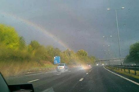 The end of the rainbow found.. on motorway in Surrey - picture Strangely Familiar, End Of The Rainbow, Rainbow Photo, Liminal Spaces, Weird News, Pot Of Gold, Science And Nature, True Story, Great View