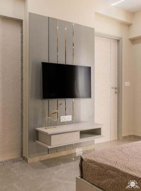 Wall Tv Unit Design For Bedroom, Bedroom Tv Units Modern, Tv Wall Unit For Bedroom, Led Tv Wall Design For Bedroom, Livspace Tv Unit, Tv Wall Cabinets Bedroom, Tv Wall With Door Design, Tv Unit For Room, Latest Tv Unit Designs For Bedroom