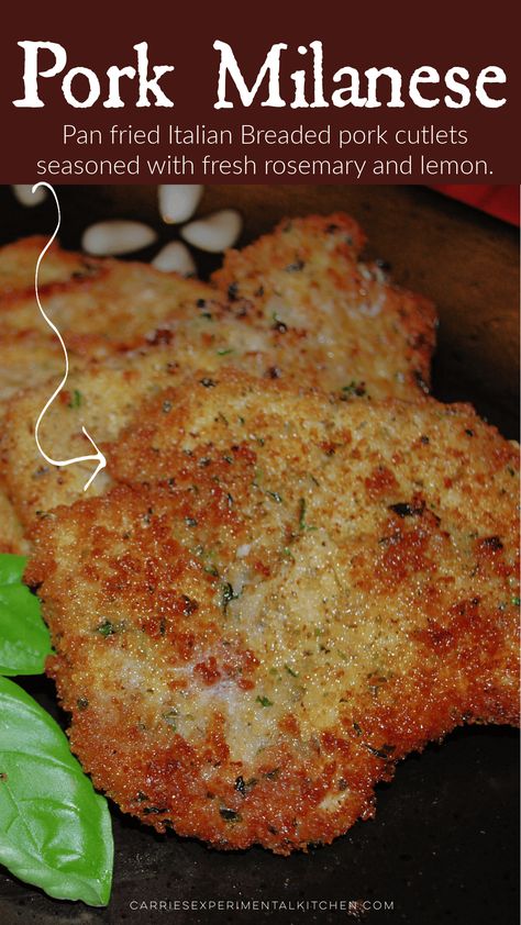 Italian Style Pork Milanese is a rosemary and lemon seasoned boneless, breaded center cut pork cutlet that makes a quick weeknight meal. Pork Francaise Recipe, Baked Pork Cutlets, Center Cut Pork Chop Recipes, Main Dish For Potluck, Italian Pork Chops, Pork Cutlet Recipes, Pork Milanese, Milanese Recipe, Cutlet Recipes