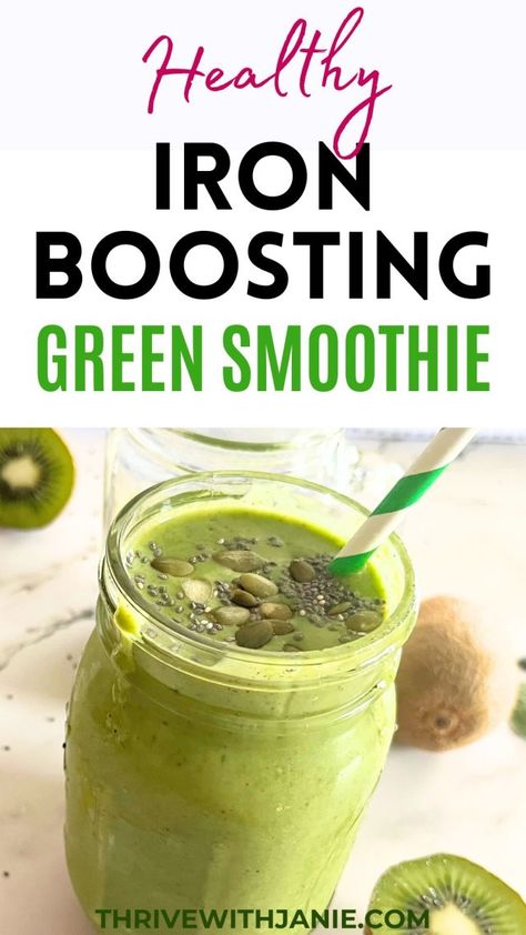 Iron Boosting Smoothie: Best Iron-Rich Green Smoothie - Thrive With Janie Potassium Rich Smoothie Recipes, Smoothie Recipes Antioxidant, Dark Leafy Greens Smoothie, Iron Boosting Smoothie Recipes, Smoothies To Boost Iron, Low Iron Smoothies, Smoothies Rich In Iron, Healthy Smoothies Green, Smoothie Iron Rich