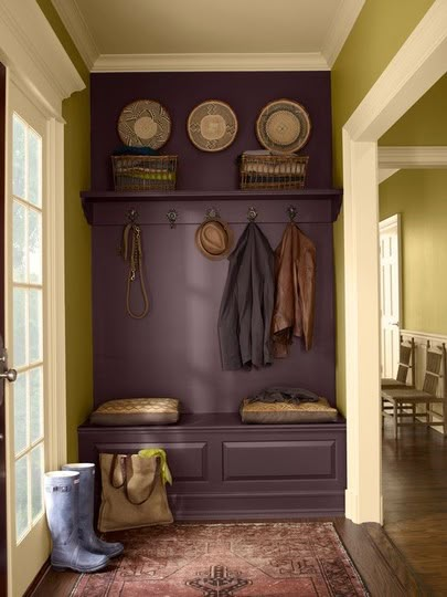 Dishfunctional Designs: Color Palette: Deep Purple, Blackberry, and Aubergine Apartment Entryway, Purple Bedroom, Purple Rooms, Paint Colors Benjamin Moore, Purple Paint, Purple Walls, Boot Room, Vintage Wine, Mud Room