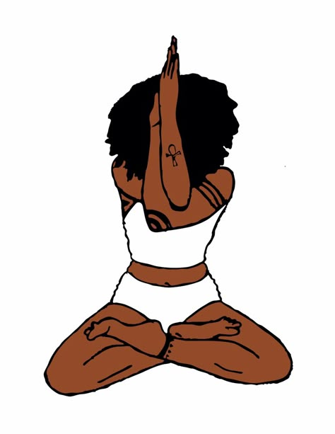 Black women natural hair yoga art Fitness Goal Ideas Black Women, Black Woman Yoga Art, Woman Meditating Drawing, Yoga Black Women, Spiritual Black Women, Meditation Black Woman, Black Woman Meditating, Black Women Yoga, Hair Yoga