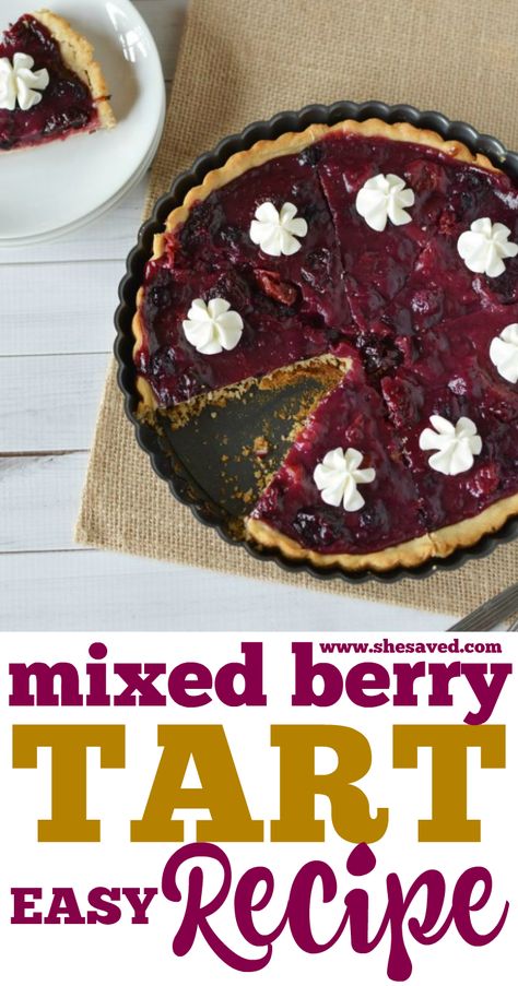 This Easy Mixed Berry Tart Recipe is the perfect dessert for just about any occasion and a great way to use up summer berries. Pretty as a simple holiday dessert, this berry recipe also works great for large groups since it's so affordable and easy to make! Berry Tart Recipe, How To Make Tart, Easy Impressive Dessert, Easy Tart Recipes, Easy Holiday Desserts, Tart Filling, Berry Tart, Berry Compote, Tart Dessert