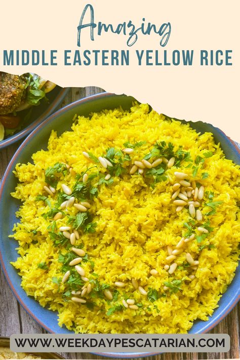 Rich and fragrant with spices, this yellow rice is the perfect side for seafood, falafels, shawarma, or the base for your favorite grain bowl. Sides For Shawarma, Mediterranean Yellow Rice Recipe, Shawarma Rice, Middle Eastern Rice, Yellow Rice Recipes, High Protein Dishes, Rice Side Dish Recipes, Rice Side Dishes, Lemon Rice