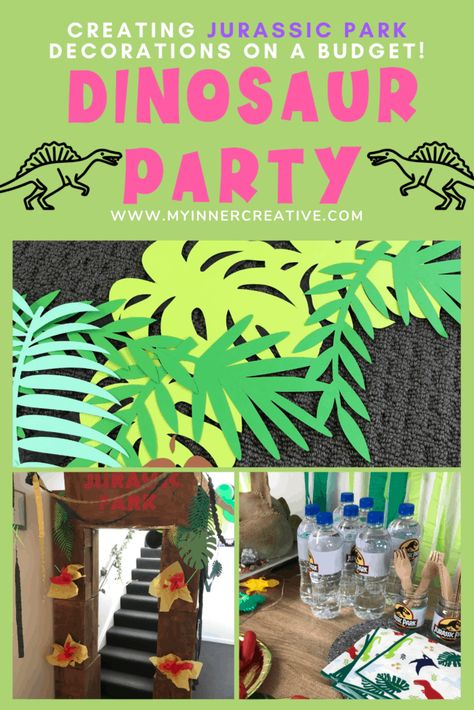 Jurassic Park Themed Birthday Party - Plan Craft Do Diy Jurassic World Party, Jurassic Park Diy Decorations, Diy Dino Decorations, Jurassic Park Party Decorations Diy, Cricut Dinosaur Birthday Projects, Jurassic Park Party Games, Diy Jurassic Park Decorations, Jurassic Park Birthday Party Decorations, Dinosaur Birthday Party Decorations Diy