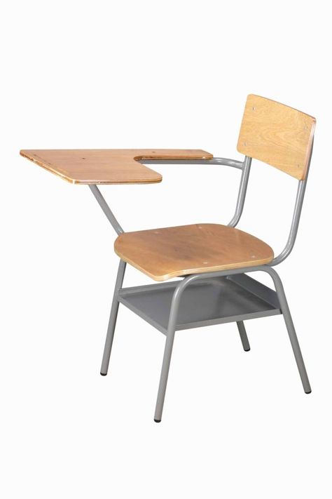 In MLW's section on "The Hidden Game of Power", Perkins talks about the conventional chair-desk and its negative affects on learning. This common piece of furniture sends an outdates message about how learning should take place. It favors small righties who work alone. I have experienced these negative affects myself. In my LING class I sat at a lefty desk even though I am a righty. Once I moved to the proper desk I felt much more comfortable and thus, my learning experience was enhanced. School Furniture Design, Old School Room, Cheap Desk Chairs, Diy Corner Desk, Brown Leather Recliner Chair, Restoration Hardware Chair, Classroom Interior, Best Home Office Desk, Student Chair