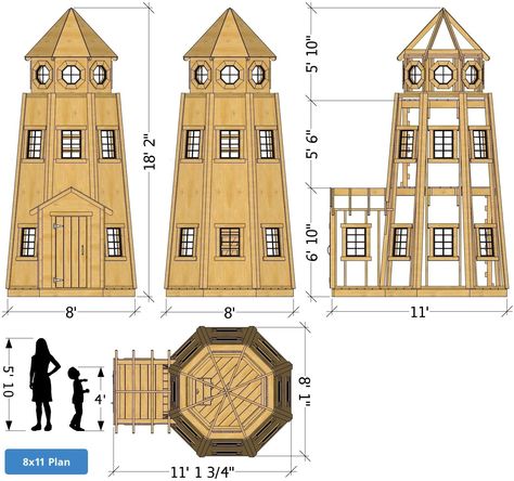 Woodworking Plans Free Lighthouse Playhouse, Lighthouse Plans, Lighthouse Woodworking Plans, Playhouse Plan, Recycled Wood Projects, Curved Pergola, Playhouse Plans, Tiny House Village, Natural Playground