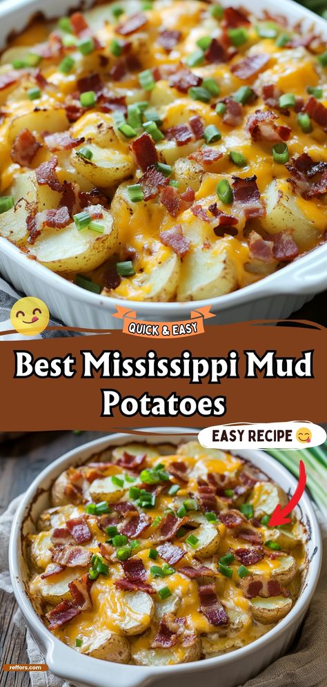 Elevate your potato game with these Best Mississippi Mud Potatoes. Cheesy, creamy, and packed with flavor, they're a must-try for any gathering. #MississippiMud #CheesyPotatoes #ComfortFood Mountain Dew Potatoes, Must Know Recipes, Recipe With Potatoes Easy, Mississippi Mud Potatoes, Perfect Potatoes, Potato Side Dishes Easy, Potatoe Recipes, Parmesan Potato, Fried Okra