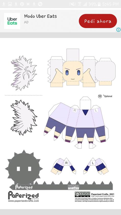 Hxh Papercraft, Killua Papercraft, Paper Anime Crafts, Template Anime, Papercraft Templates Printables, Paperized Crafts, Hunter X Hunter Killua, Anime Diys, Anime Crafts Diy