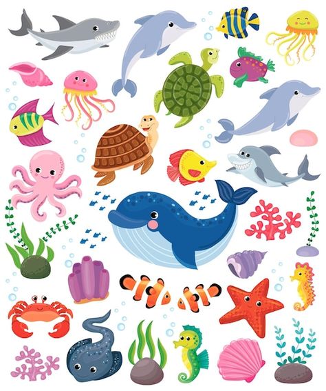 Cartoon Sea Animals, Alphabet Activities, Marine Animals, Sealife, Cartoon Style, Sea Animals, Animal Illustration, Sea Life, Cartoon Animals