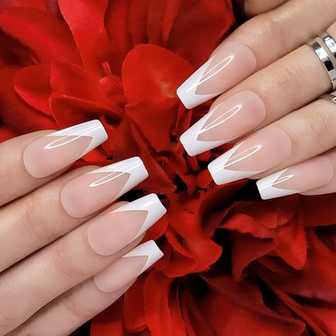 Best 17+ french coffin nails you must try this year Coffin Nails Designs French Tip, French Tip Nails Coffin Shape, French Nails Coffin Shape, Medium Coffin French Tip Nails, White French Coffin, French Tips Coffin Nails, French Coffin Acrylic Nails, Nails Nude Color, Elegant Coffin Nails