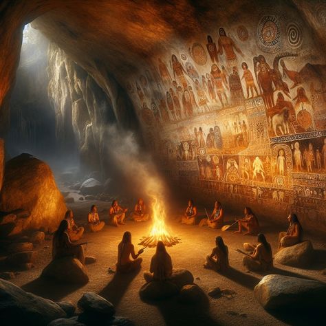 Connecting with ancestors through cave paintings #CaveArt #SpiritualConnection #AncientWisdom Ancestor Artwork, Ancestral Aesthetic, Ancestors Spiritual Art, Ancient Cave Art, Cave Drawings Prehistoric, Prehistoric Humans, Cave People, Cave Paintings Prehistoric, Spiritual Art Painting