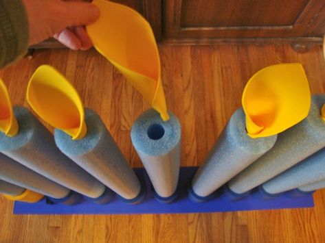 Pool Noodle Birthday Candles, Pool Noodle Ideas, Hanukkah Decorations Diy, Swim Noodles, Noodle Ideas, Noodles Ideas, Foam Noodles, Yellow Crafts, Gift Party Ideas