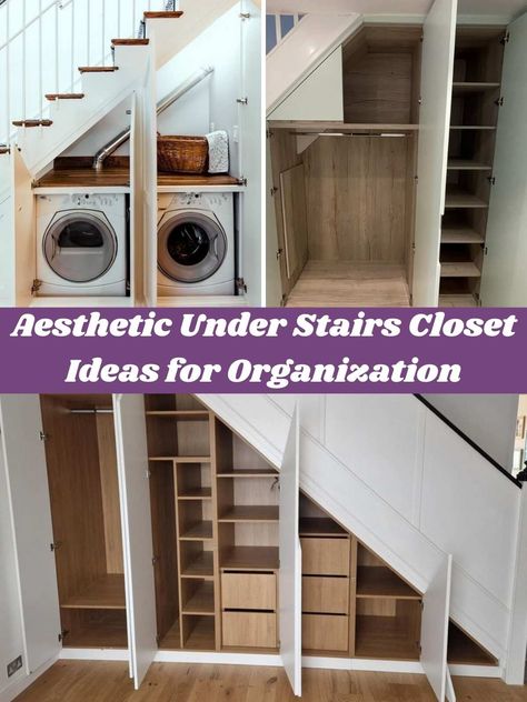 Aesthetic Under Stairs Closet Ideas for Organization - Pink Pop Design Under Staircase Closet, Under Staircase Design, Understairs Closet, Under Stairs Closet Ideas, Ikea Under Stairs, Stairs Closet Ideas, Under Stair Closet, Stair Hacks, Under The Stairs Closet