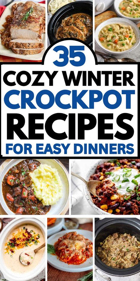 Easy and cozy winter crockpot meals for a family on a budget. These easy beef and chicken crockpot recipes are frugal family weeknight dinners and healthy crockpot recipes for cold weather nights. Crockpot Meals Comfort Foods, Dinner Ideas Cold, Dinner Ideas Cold Weather, Crockpot Meals Cheap, Hearty Crockpot Meals, Dinner Recipes Healthy Crockpot, Cozy Crockpot Meals, Family Crockpot Meals, Beef Comfort Food