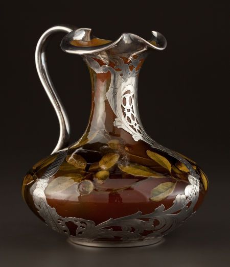 AN AMERICAN SILVER MOUNTED ART POTTERY PITCHER   Rookwood Pottery, Cincinnati, Ohio, circa 1892   Decorated by Matthew Andrew Daly (American 1860-1937) Gorham Silver, American Ceramics, French Pottery, Rookwood Pottery, Pottery Vases, Pottery Pitcher, Colorful Ceramics, Porcelain Pottery, Cincinnati Ohio