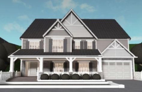 Suburban Dream House, Bloxburg Suburban Farmhouse Layout, Bloxburg Exterior Ideas 2 Floor, Bloxburg House Builds Exterior, Blockburg House Ideas 2 Story, Bloxburg House Ideas Exterior 2 Story, Bloxburg Family Home Exterior, Suburban Bloxburg House, Bloxburg Family House Exterior