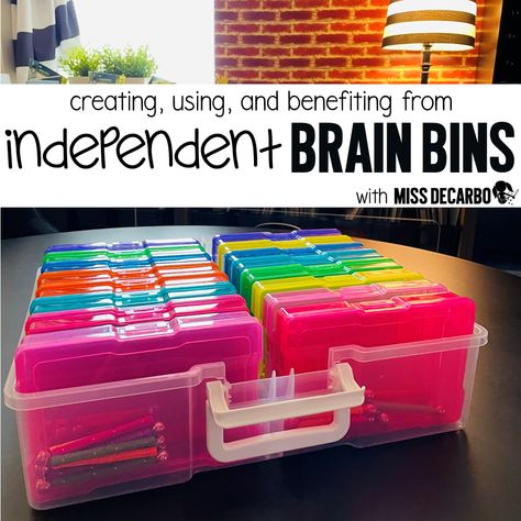 Brain Bins are what I like to call morning tubs! Learn about how I use individual, independent brain bins in my classroom to promote creativity, critical thinking, and problem solving skills! Literacy Coach Office, Brain Bins, Theme Day Ideas, Lego Bins, Brain Break Activities, Literacy Classroom, Stem Bins, Stem Boxes, Sensory Classroom