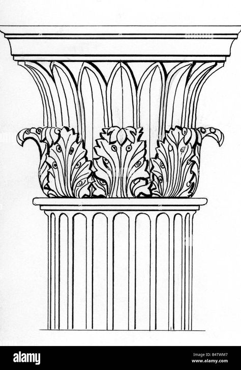 Corinthian Column Drawing, Column Drawing, Greek Drawing, Corinthian Order, Classic Facade, Ancient Drawings, Architecture Drawing Sketchbooks, Greek Columns, Jesus Drawings