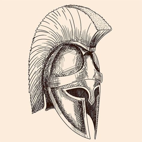 Achilles Helmet Tattoo, Roman Empire Drawing, Greco Roman Tattoo, Ancient Greek Tattoo, Roman Drawings, Warriors Drawing, 500 Tattoo, Ancient Greek Warrior, Greek Drawing