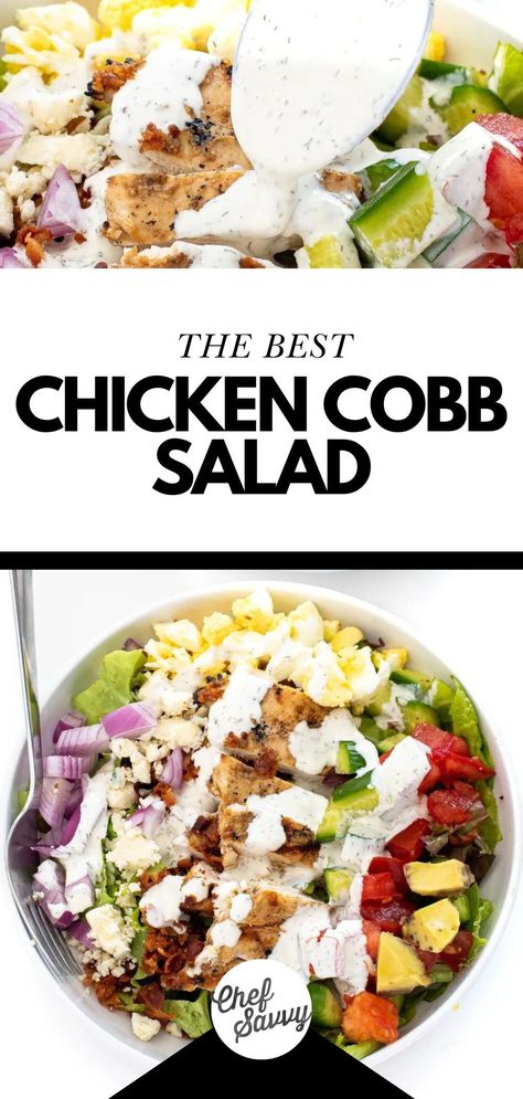 Cobb Salad Dressing Recipe, Chicken Cobb Salad Recipe, Simple Grilled Chicken, Cobb Salad Dressing, Chicken Cobb Salad, Classic Cobb Salad, Juicy Grilled Chicken, Chef Savvy, Salad Recipes Lunch