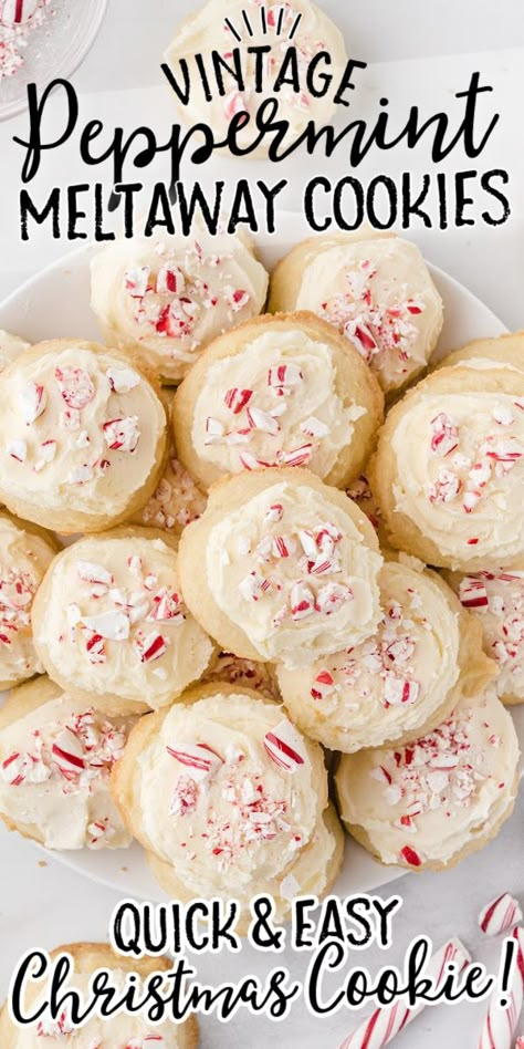 Candy Melt Cookies, Peppermint Crunch Recipes, Peppermint Melt Aways Cookies, Peppermint Crumble Cookies, Soft Peppermint Cookies, Peppermint Decorations Christmas, Christmas Meltaway Cookies, Peppermint Meltaways Christmas Cookies, Peppermint Drop Cookies