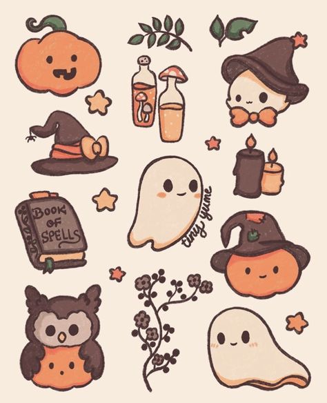 Cute Halloween Drawings, Helloween Wallpaper, Ghost Drawing, Fall Drawings, Halloween Wallpaper Cute, Cute Easy Doodles, Autumn Stickers, Halloween Drawings, Easy Doodles Drawings