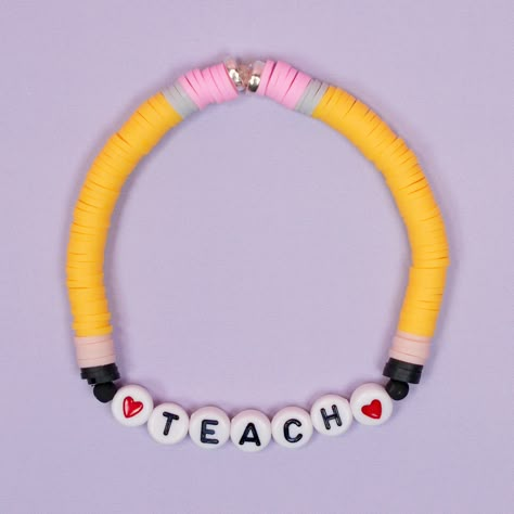 Easy DIY Teacher Bracelets that look like pencils and notebooks! Make this fun clay bead bracelet set for your favorite teacher! Teacher Clay Bracelet Ideas, Clay Bead Diy, Teacher Clay Bead Bracelet Ideas, Clay Bead Bracelet Ideas School, Bracelet Ideas For Teachers, Clay Bead Bracelet Ideas For Women, Play Bracelet Ideas, Cute Clay Bead Bracelet Ideas For Mom, School Clay Bead Bracelet