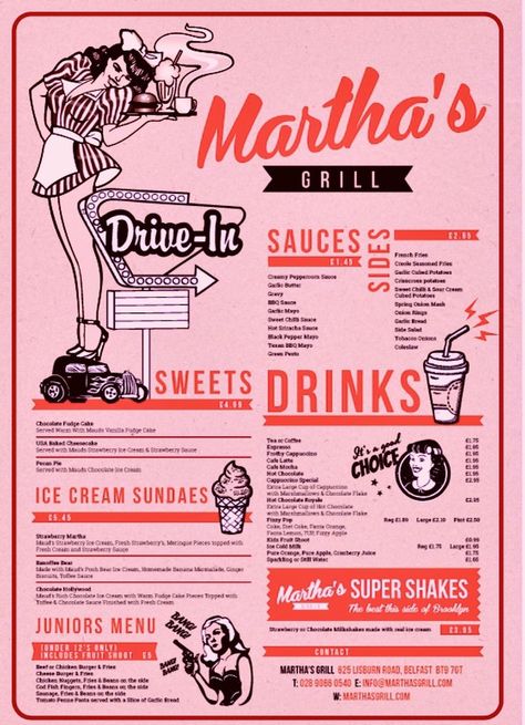 Retro Diner Menu Design, Diner Menu 50's, American Diner Menu, Retro Menu Design, Diner Branding, Menu Design Layout, Menu Vintage, Menu Sans Gluten, Diner Aesthetic