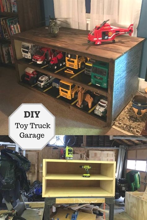 Truck Garage, Mini Garage, Toy Room Organization, Kids Bedroom Boys, Diy Cabinet, Toy Garage, Truck Storage, Toy Room, Boys Rooms