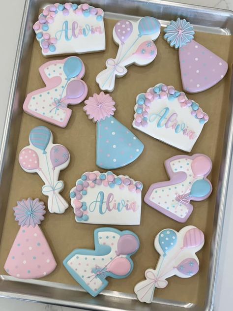 Sugar Cookie Designs, Girl 2nd Birthday, Cookies For Kids, Birthday Cookies, Cookie Designs, Cookie Decorating, 2nd Birthday, Sugar Cookies, Girl Birthday