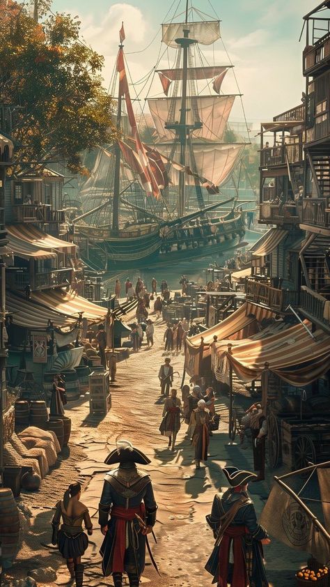 Tortuga Pirates Of The Caribbean, Pirates Of The Caribbean Ships, Pirate Island Aesthetic, Fantasy Pirate Aesthetic, Pirate Ship Aesthetic, Pirate Fantasy Art, Dark Pirate Aesthetic, Pirate Port, Fantasy Pirate Ship