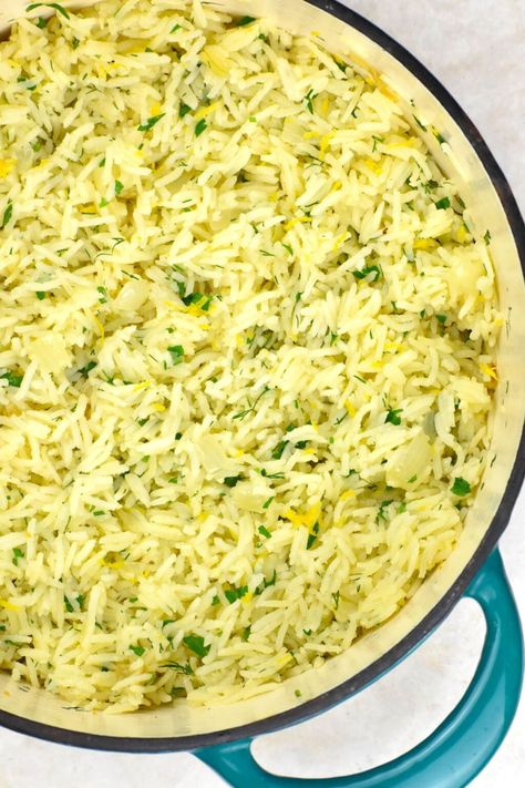 Greek Lemon Rice Pilaf, Greek Rice Recipes, Greek Lemon Rice Recipes, Greek Rice Pilaf Recipe, Lemon Pepper Rice, Greek Rice Bowl, Greek Style Rice, Lemon Rice Recipes, Greek Rice Recipe