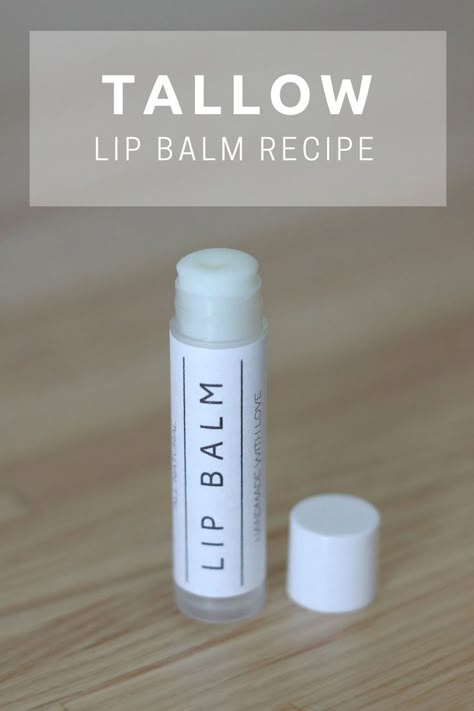 A tube of homemade tallow lip balm. Best Homemade Lip Balm, Tallow Face Balm Recipe, Tallow Chapstick Recipe, Diy Tallow Chapstick, Natural Chapstick Recipe, Winter Lip Balm Recipe, Beef Tallow Recipes, Tallow Lip Balm Diy, Lip Balm Recipes Coconut Oil