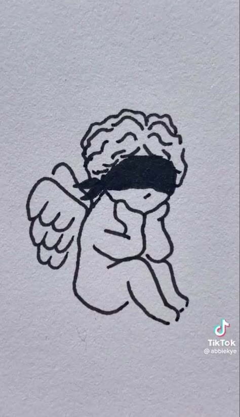 Cupid Drawing, Traditional Tattoo Outline, Herren Hand Tattoos, Blind Drawing, Cupid Tattoo, See Tattoo, American Traditional Tattoo Ideas, Traditional Tattoo Ideas, Devil Tattoo