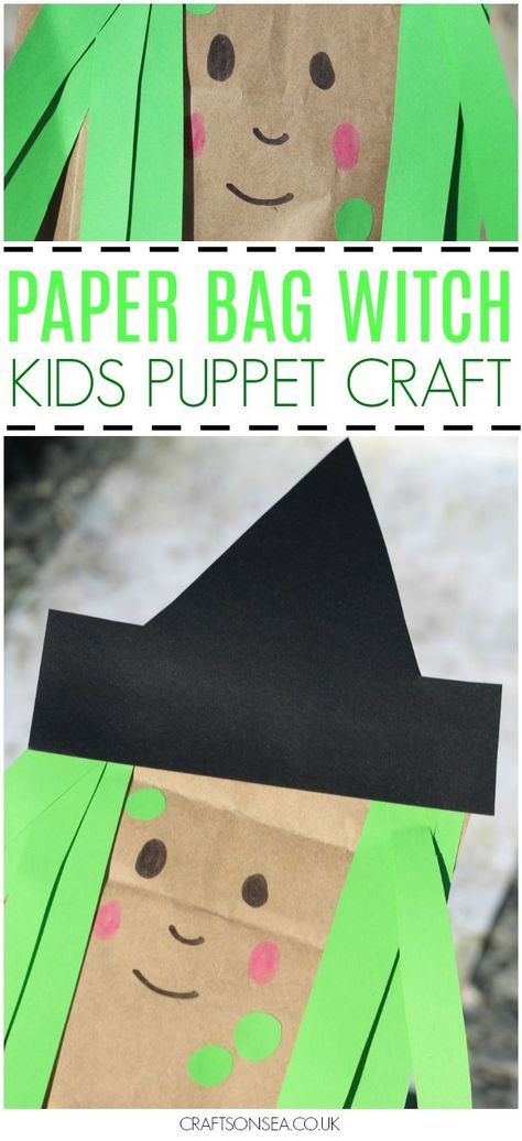 This cute paper bag witch craft for kids is easy for kids to make and can be used as a fun DIY puppet for Halloween too. Thumbkin Patch, Witch Craft For Kids, Halloween Puppets, Abc Bootcamp, Diy Puppet, Paper Bag Crafts, Paper Bag Puppets, Puppets Diy, October Crafts