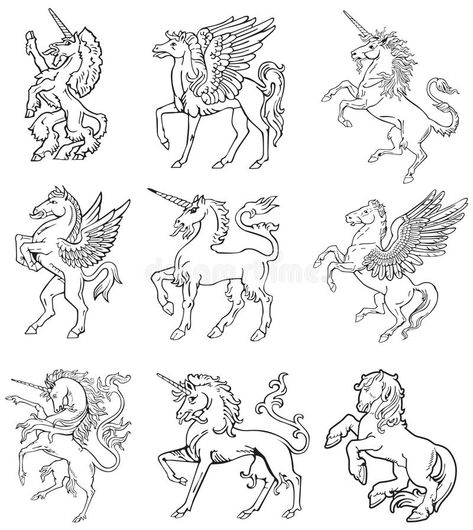 Heraldic monsters vol IX. Vectorial pictograms of most heraldic monsters - unico #Sponsored , #Ad, #PAID, #monsters, #IX, #heraldic, #vol Medieval Unicorn, Train Vector, Old Fashioned Cars, Unicorn Tattoos, Germany Map, Reference Board, Unicorn Art, Fairy Book, Vector Character