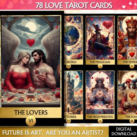 Tarot Cards Printable, Printable Tarot Cards, Mini Artwork, Love Oracle, Love Artwork, 78 Tarot Cards, Love Tarot, Oracle Deck, Tarot Card Decks