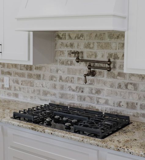 Brick Veneer Kitchen, Brick Veneer Backsplash, Veneer Kitchen, Brick Tile Backsplash, Brick Kitchen Backsplash, Brick Backsplash Kitchen, Farmhouse Kitchen Backsplash, Light Brick, Brick Kitchen