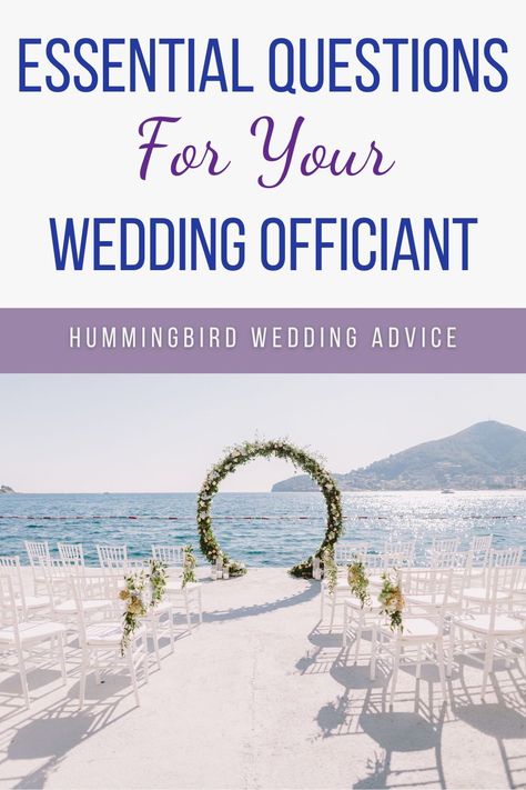 Pretty much every wedding will have an officiant to make it official. If you are having a wedding ceremony, there are some essential questions you should ask your wedding officiant, especially if they are a professional. This post has all the questions you should ask before your wedding so you know exactly how to work with your officiant and make your wedding ceremony amazing. // getting married // bridal // brides // grooms // traditional wedding // celebrant // ceremonies // wedding vendors / How To Officiate A Wedding, Officiant Speech Template, Wedding Day Activities, Wedding Guest Experience, Hummingbird Wedding, Ideas For Wedding Ceremony, Wedding Toss, Best Money Making Apps, Wedding Tools