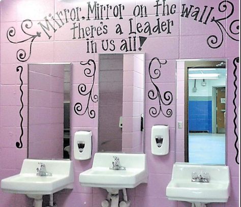 School Bathroom Makeover, School Bathroom Ideas, Bathroom Murals, School Restroom, Bathroom Stalls, The Leader In Me, School Improvement, Bathroom Stall, Bathroom Mural