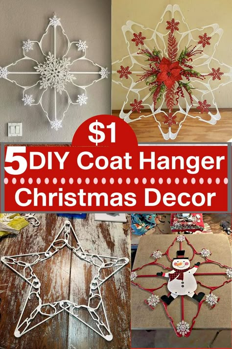 Easy tutorials on how to make beautiful Coat Hanger Snowflake Christmas Decorations DIY for your home both indoor and outdoor. Best Dollar Store Upcycle DIY craft for Christmas. Clothes Hanger Crafts Diy, Christmas Coat Hanger Decorations, Coat Hanger Wreaths, Hanger Christmas Tree Diy, Snowflake From Plastic Hangers, Snowflake From Hangers, Snowflakes Out Of Hangers, Clothes Hanger Christmas Decorations, White Hanger Snowflake